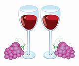 Red wine glass with Grapes 
