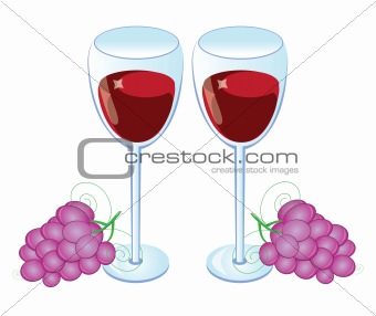 Red wine glass with Grapes 