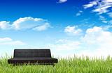 sofa on the grass field 
