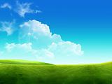 beautiful landscape, green grass, blue sky 
