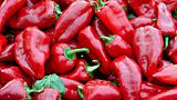 Hot red peppers on a market stall