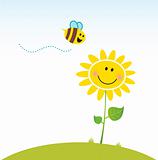 Spring & nature: Happy yellow flower with bee