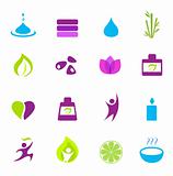 Water, wellness, nature and zen icons - pink, green, blue