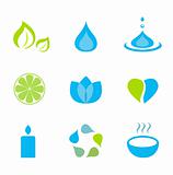 Water, nature and wellness icons - green and blue