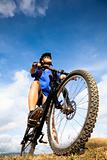 Mountain Biker and blue sky background
