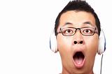 surprised young man in headphone