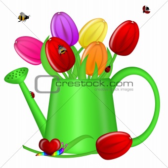 Watering Can with Spring Tulip Flowers