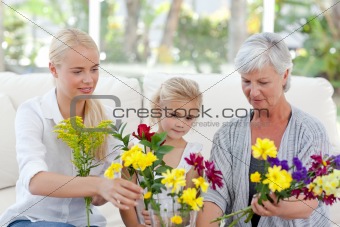 Radiant family with flowers 