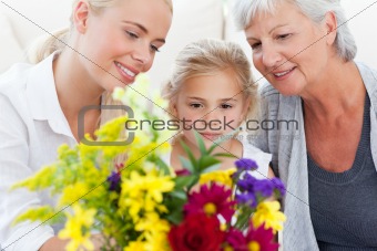 Radiant family with flowers 