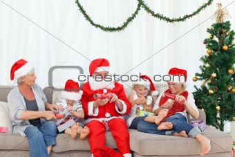 Santa Claus with a happy family 