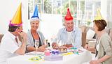 Seniors on birthday at home
