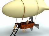 3d dirigible balloon with wood mans