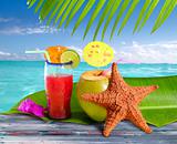 coconuts cocktails straw tropical beach starfish