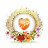 Circular floral frame with heart