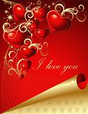 Valentine's greeting card  gold and red