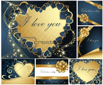 Collection of Valentine's greeting cards gold and blue