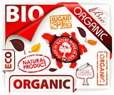 Set of red bio, eco, organic elements