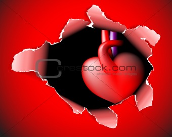 Paper card with deep hole and heart