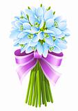 spring snowdrop flowers bouquet with pink ribbon