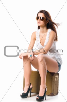 woman with leather case