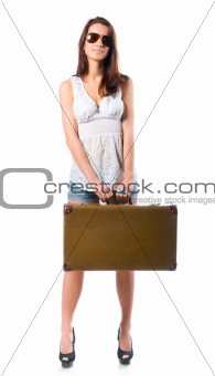 woman with leather case