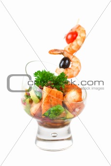 Fried kebab of shrimps and fish