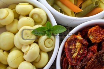 Pasta and ingredients for italian food