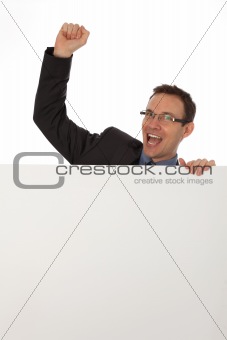 businessman holding a blank sign