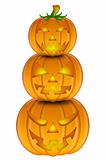 Halloween Stack of Three Carved Pumpkins