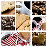 Collage of coffee and heart shaped biscuites