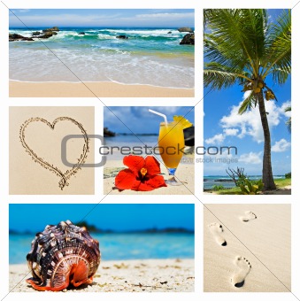 Collage of tropical island scenes