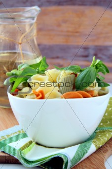 Pasta with Italian pesto sauce with basil