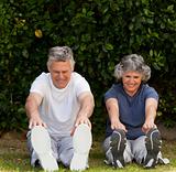 Retired couple doing their exercises 