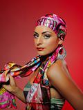 Beautiful fashion woman with bright make-up and hair veil.