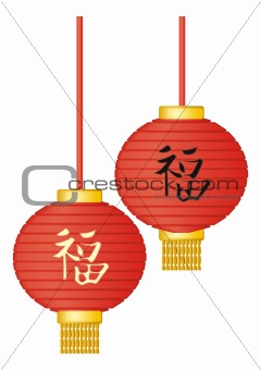 Chinese lamp with Good Luck Hieroglyph vector