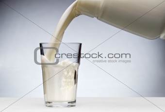 Pouring a glass of milk with splash