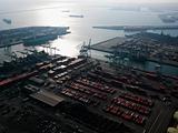 Aerial of shipping dock.