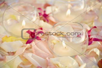 Candles and flowers.
