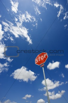 Stop sign in sky.