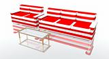 red and white sofas