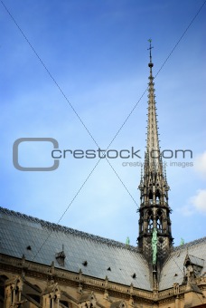 Tower section of Notre Dame Cathedral in Paris, France