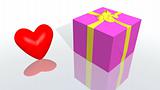 purple gift with yellow ribbon and a heart