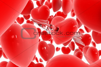 Red heart broken by glass arrow