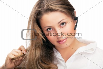 young beautiful business woman with headsetling