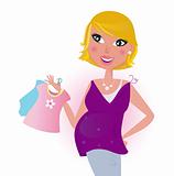 Cute blond hair Mom shopping dress for her new baby