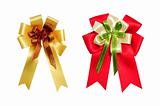 red and yellow satin bow on white background