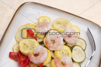 Fresh Steamed Vegetables and Shrimp