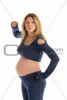 aggressive pregnant woman in a dark suit