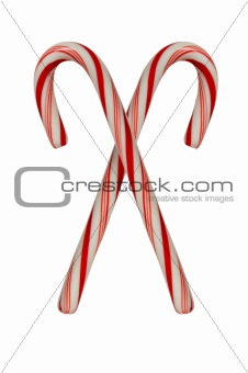 Two crossed candy canes on white