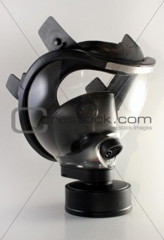 Side view of a black gas mask